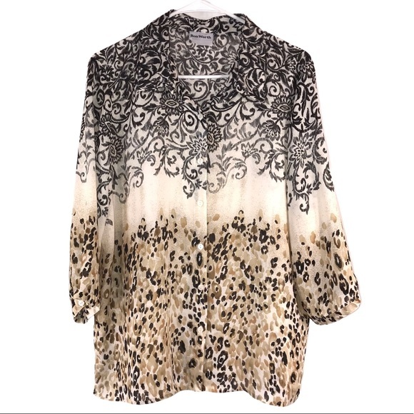 Tops - Pretty Semi-Sheer Mixed Floral Print, Size 1X